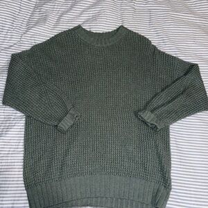 American Eagle Outfitters Green Crew Neck Sweater with Chunky Knit